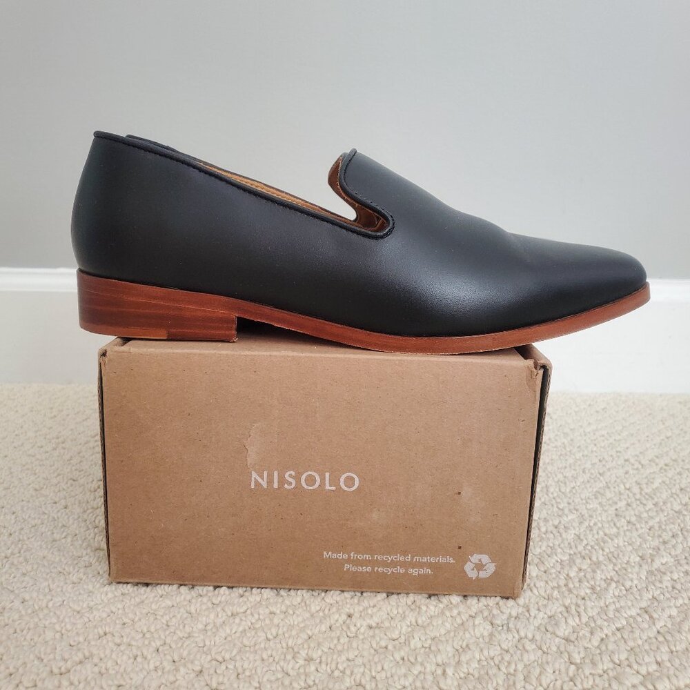 Nisolo Black Leather Slip-On Loafers with Brown Sole